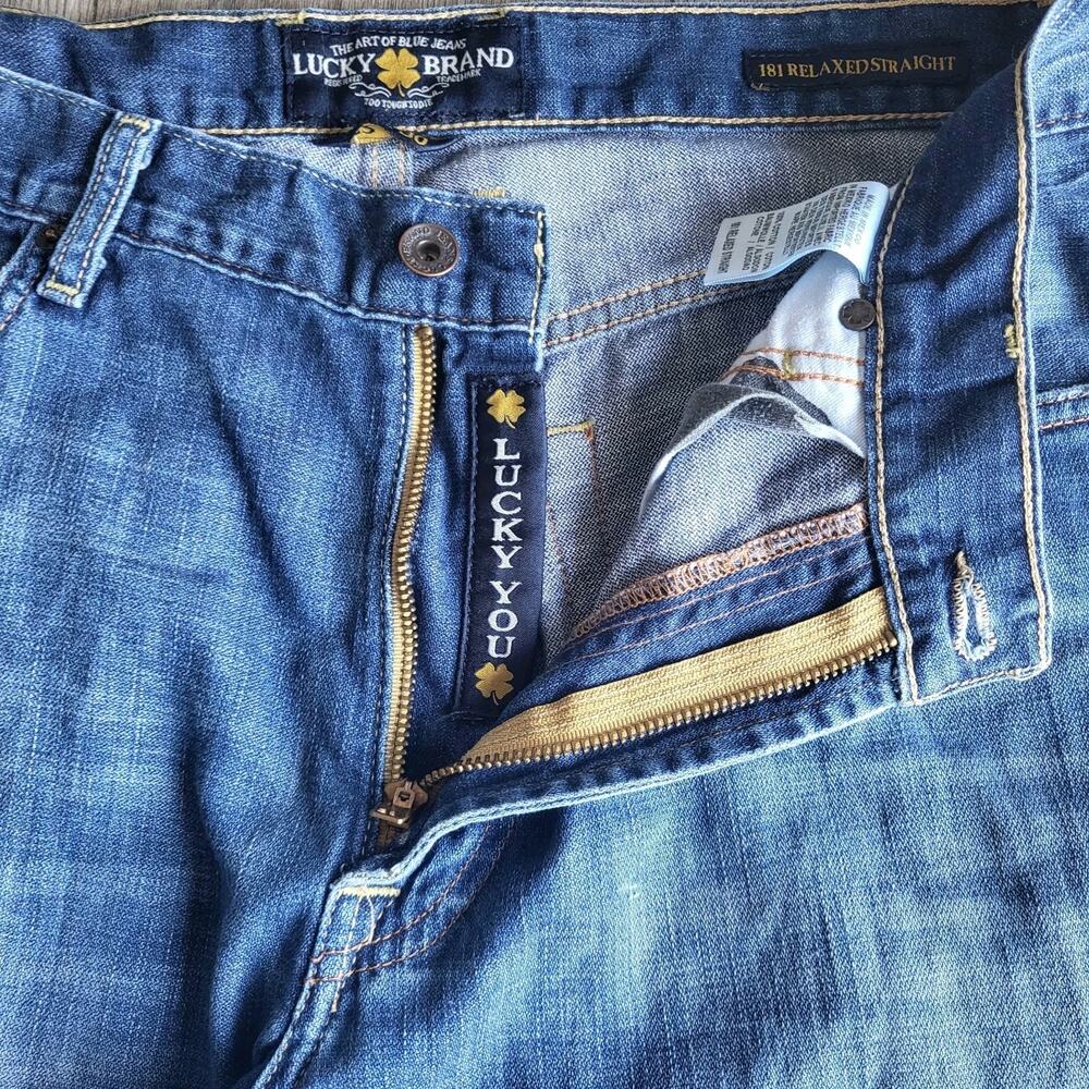 Lucky Brand Mens 32x30 181 Relaxed Straight Medium Wash Blue Denim Jeans